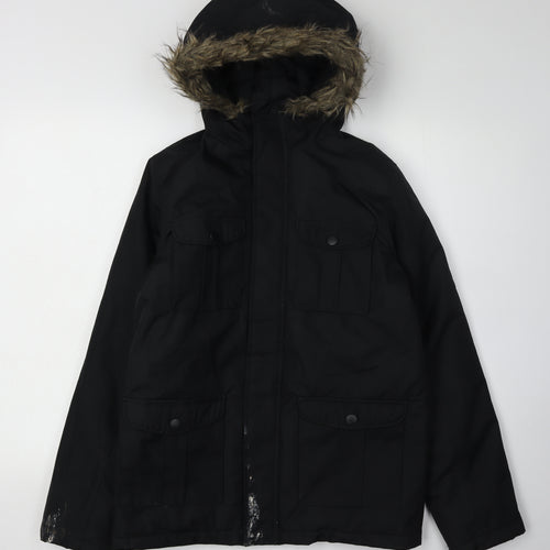 Kangaroo Poo Boys Black Parka Coat 13 Years Hooded Lined