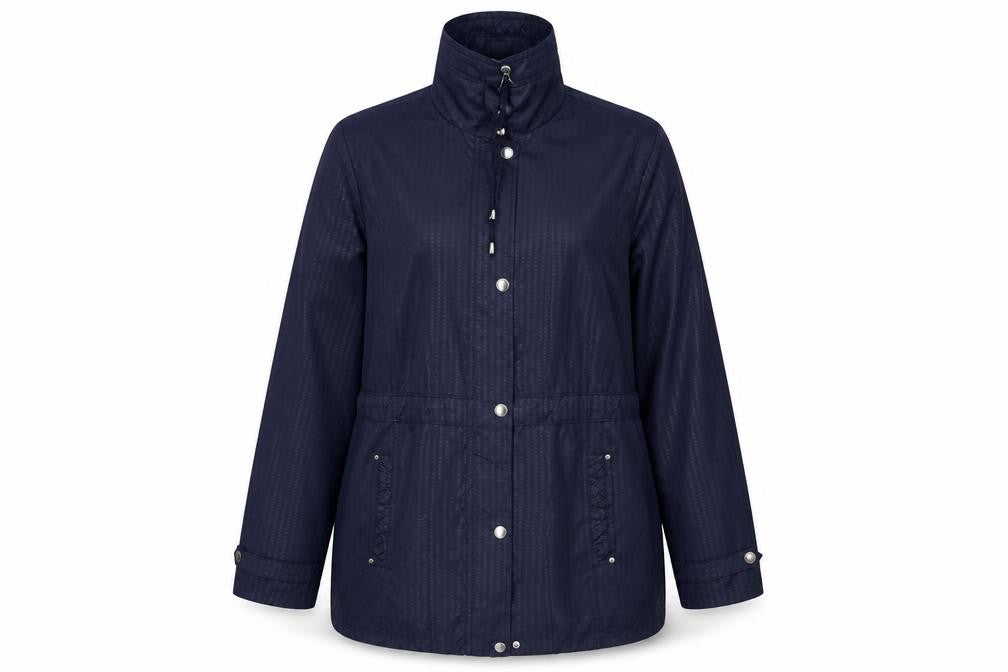 Front view of ISLE Women's Blue Long Jacket, size 14, Casual