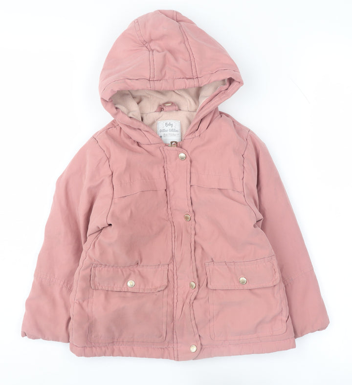 Vertbaudet Girls Pink Hooded Coat 3 Years with Pockets