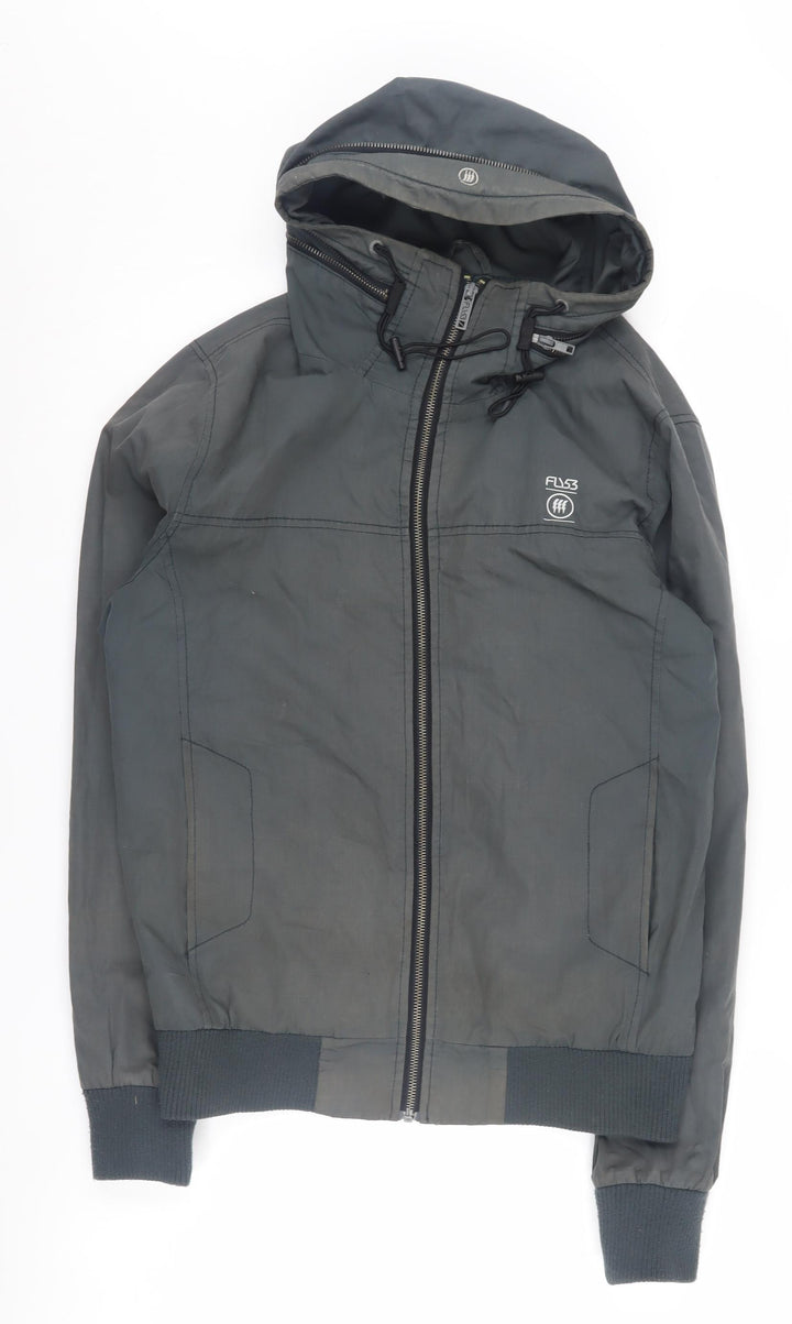 FLY53 Men's Grey Bomber Jacket S Hooded Full Zip