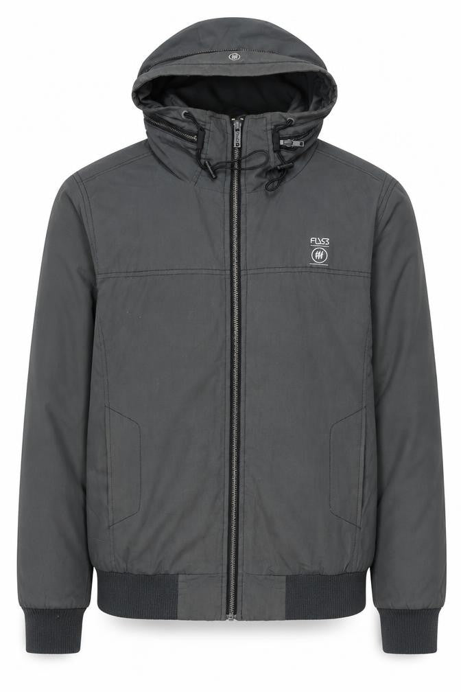 Front view of FLY53 Men's Grey Bomber Jacket S Hooded Full Zip