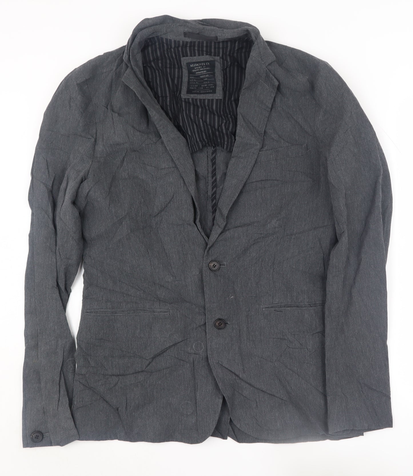 AllSaints Men's Grey 36 Blazer, Casual, Two-Button