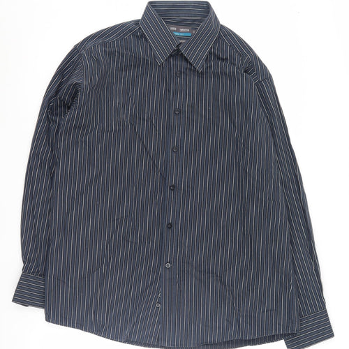 Marks and Spencer Men's Blue Striped Shirt, Size 16, Regular Fit