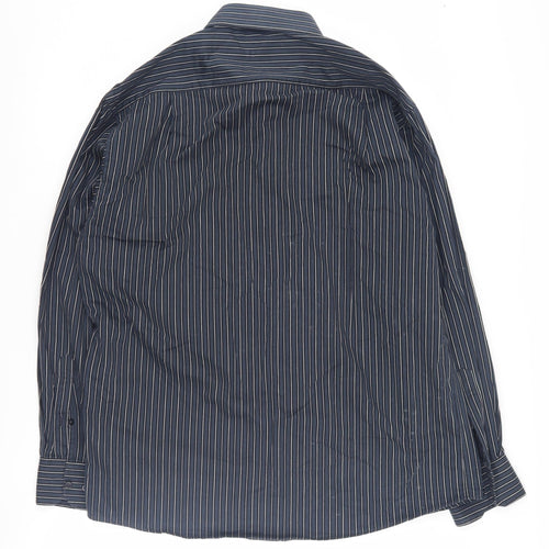 Marks and Spencer Men's Blue Striped Shirt, Size 16, Regular Fit