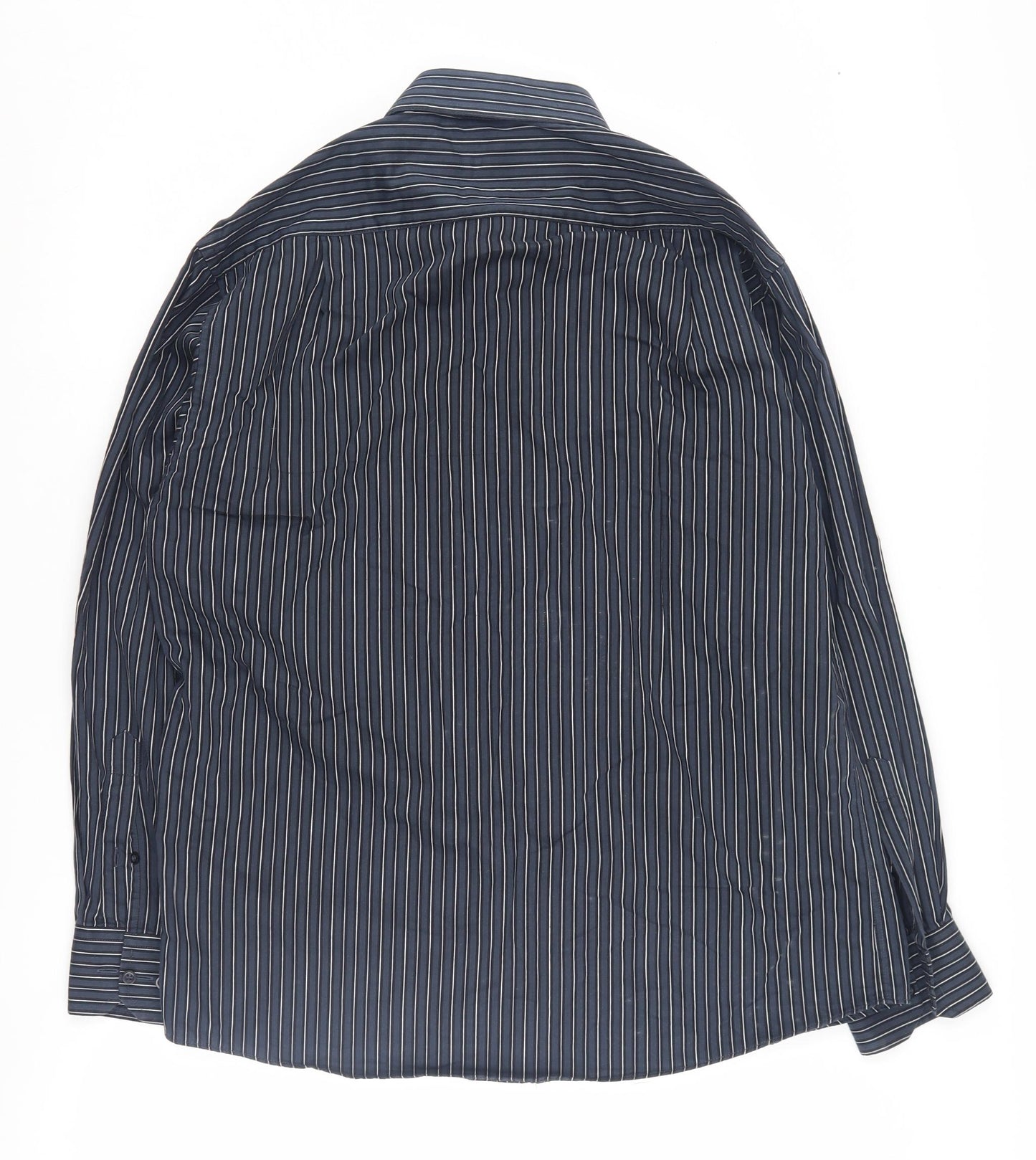 Marks and Spencer Men's Blue Striped Shirt, Size 16, Regular Fit