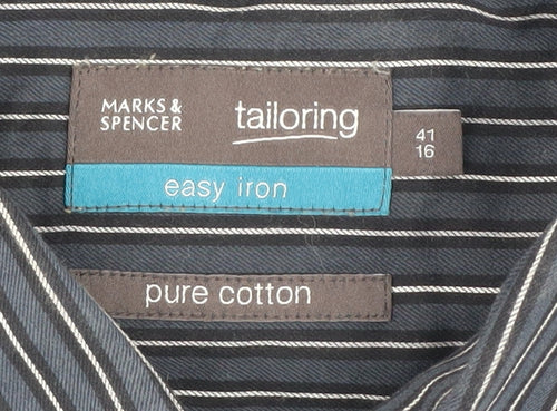 Marks and Spencer Men's Blue Striped Shirt, Size 16, Regular Fit