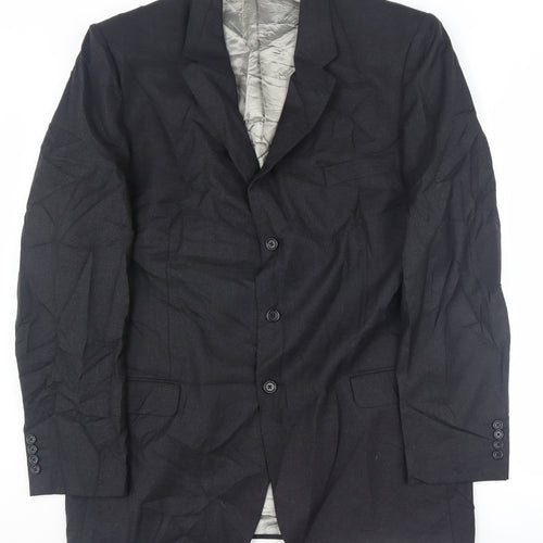 Aquascutum Men's Black Long Wool Blazer - Size 48L