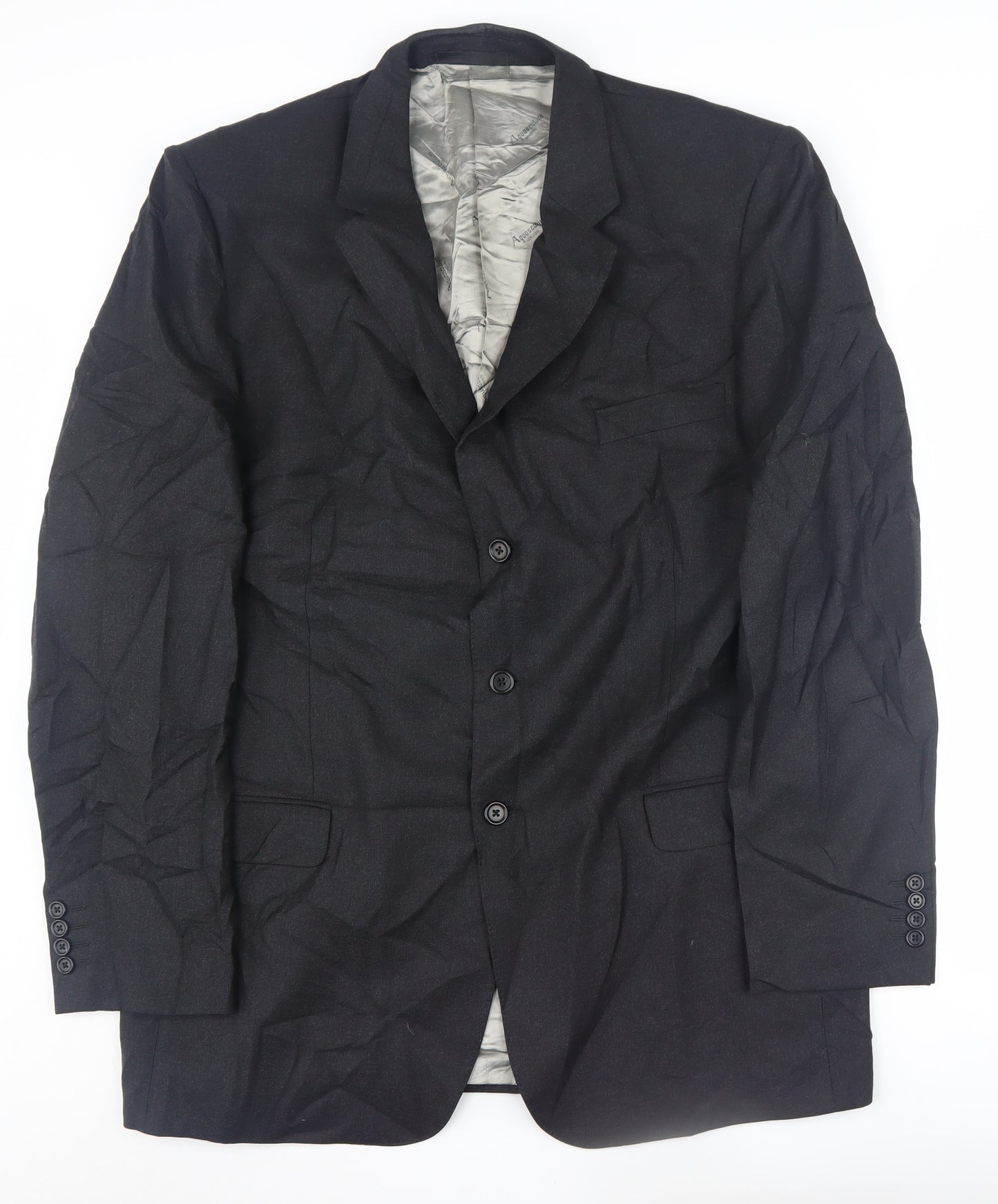 Aquascutum Men's Black Long Wool Blazer - Size 48L