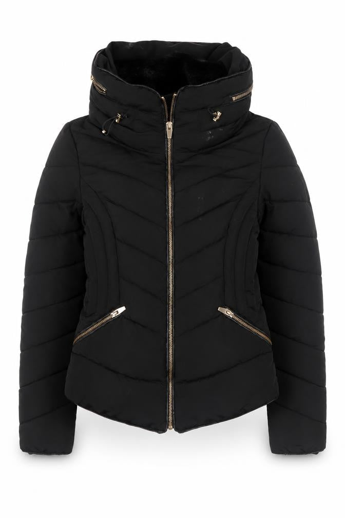 Front view of Zara Women's Black XS Puffer Jacket Winter Casual