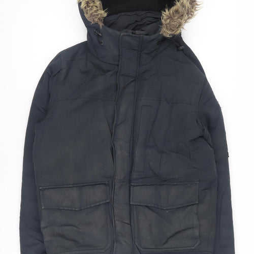 Burton Menswear Men's Black Parka Jacket - Small, Hooded, Casual