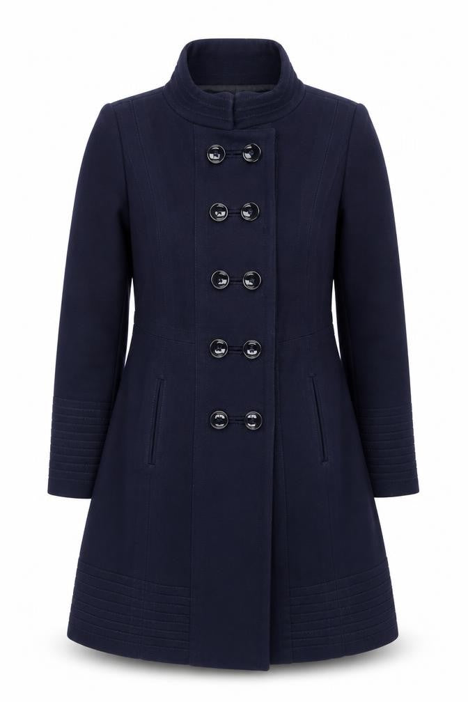 Front view of Zara Women's Blue Wool Pea Coat L
