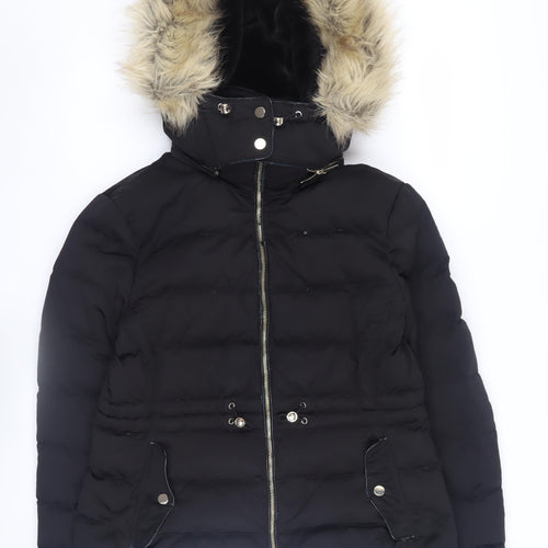 Zara Women's Black Puffer Jacket L Hooded Winter