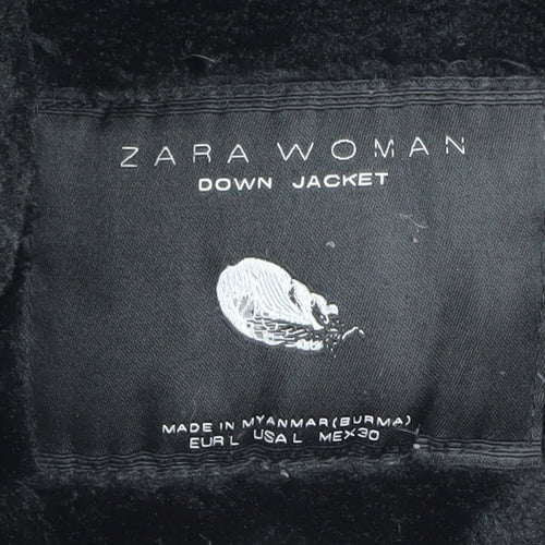 Zara Women's Black Puffer Jacket L Hooded Winter