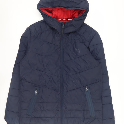 Jack & Jones Men's Blue Puffer Jacket S - Hooded, Zipped Pockets
