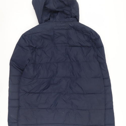 Jack & Jones Men's Blue Puffer Jacket S - Hooded, Zipped Pockets