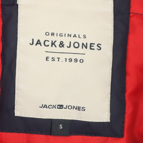 Jack & Jones Men's Blue Puffer Jacket S - Hooded, Zipped Pockets