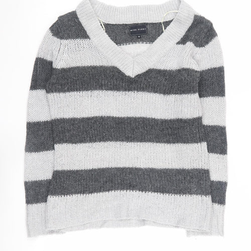 Miss Fiori Women's Grey Striped Pullover Jumper Size 12