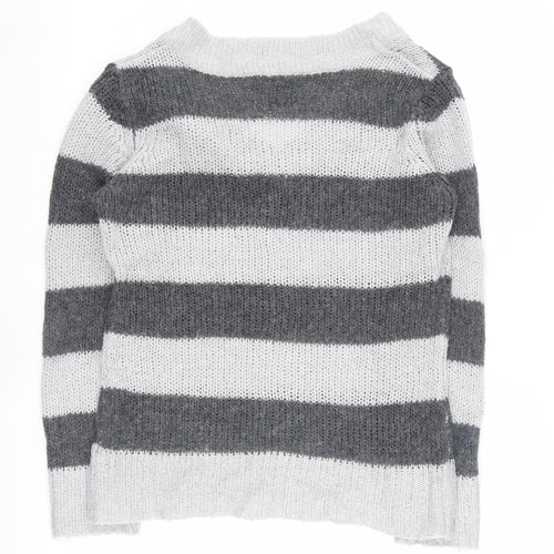 Miss Fiori Women's Grey Striped Pullover Jumper Size 12