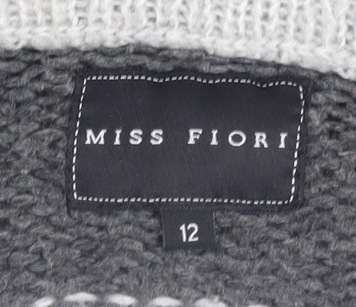 Miss Fiori Women's Grey Striped Pullover Jumper Size 12