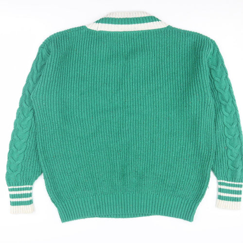 Marks and Spencer Women's Green Cable-Knit V-Neck Jumper M