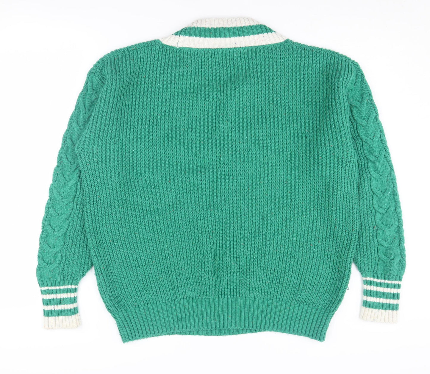 Marks and Spencer Women's Green Cable-Knit V-Neck Jumper M