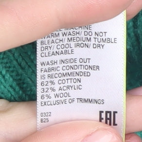 Marks and Spencer Women's Green Cable-Knit V-Neck Jumper M