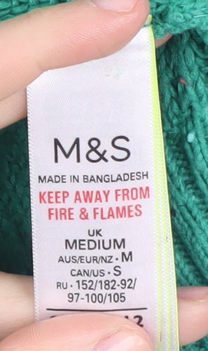 Marks and Spencer Women's Green Cable-Knit V-Neck Jumper M