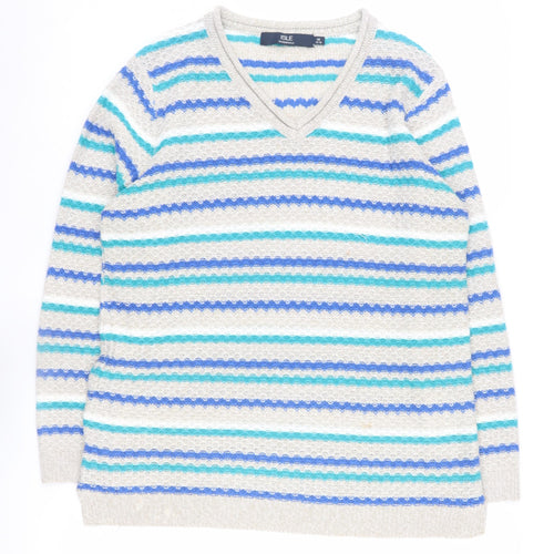 Isle Essentials Women's Striped Jumper, Medium, Blue/White