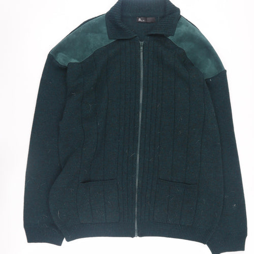 BHS Men's Green Full Zip Knit Jumper, Large