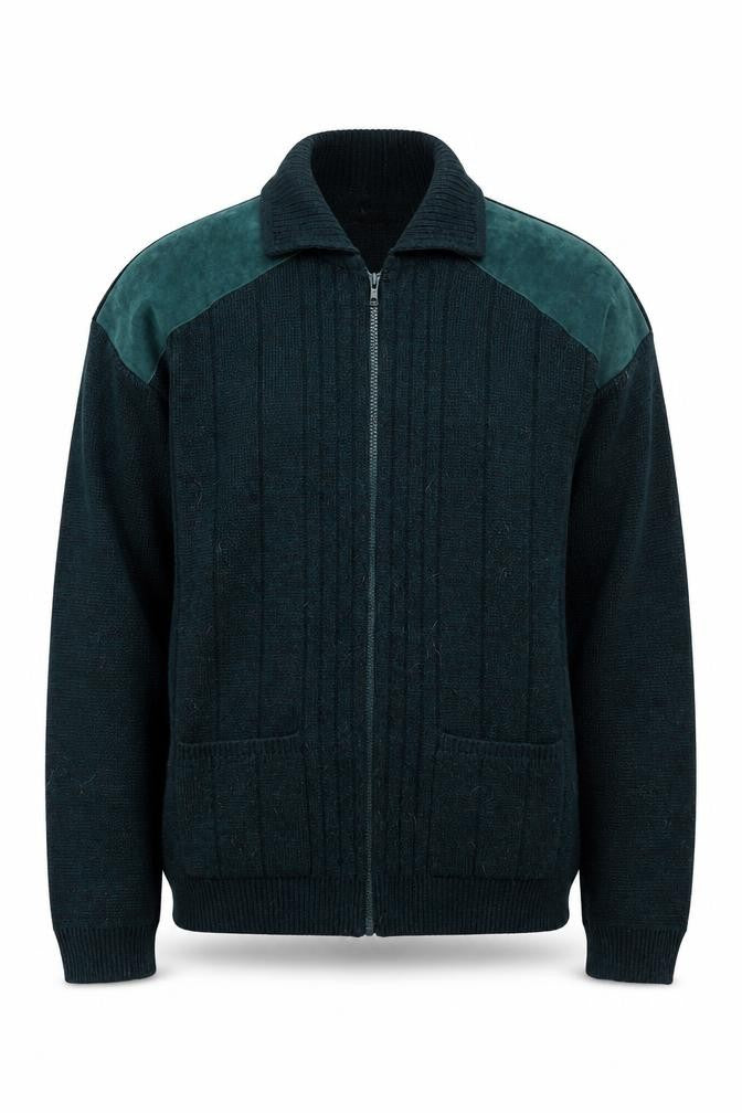 Front view of BHS Men's Green Full Zip Knit Jumper, Large