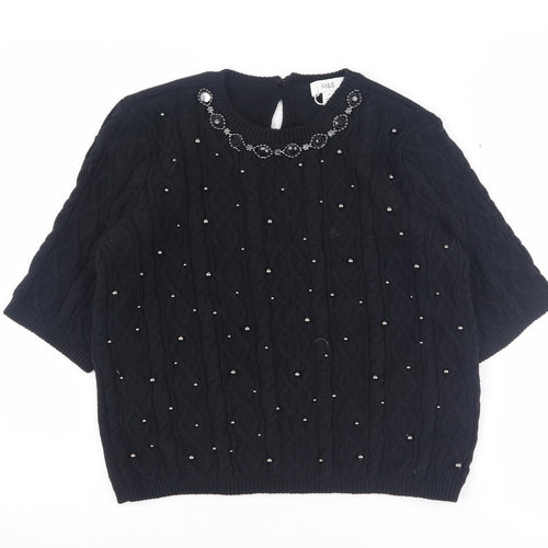 Marks and Spencer Women's Black Beaded Cable-Knit Jumper M