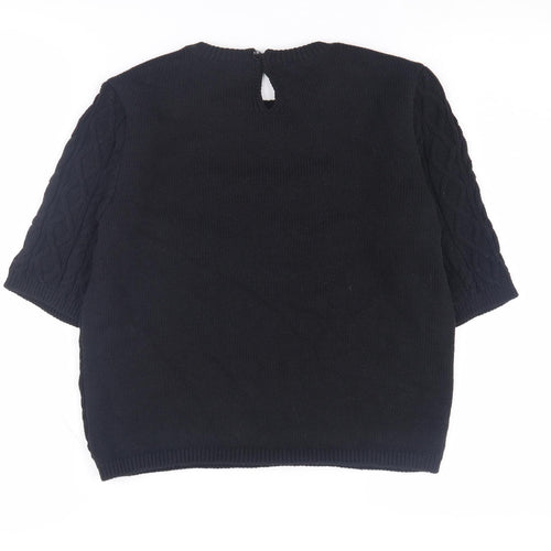 Marks and Spencer Women's Black Beaded Cable-Knit Jumper M