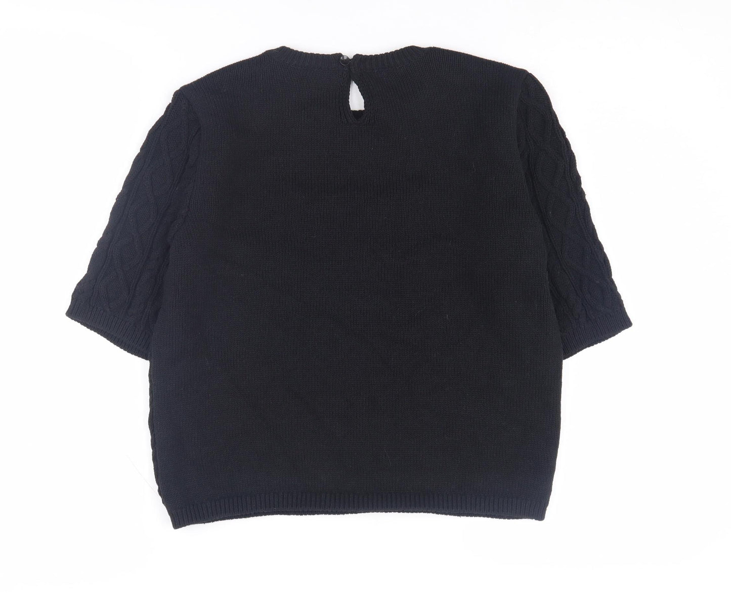 Marks and Spencer Women's Black Beaded Cable-Knit Jumper M