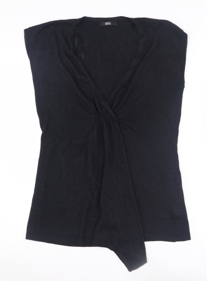 Marks and Spencer Women's Black Tunic V-Neck Jumper