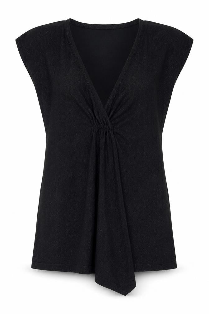 Front view of Marks & Spencer Women's Black Tunic V-Neck Jumper
