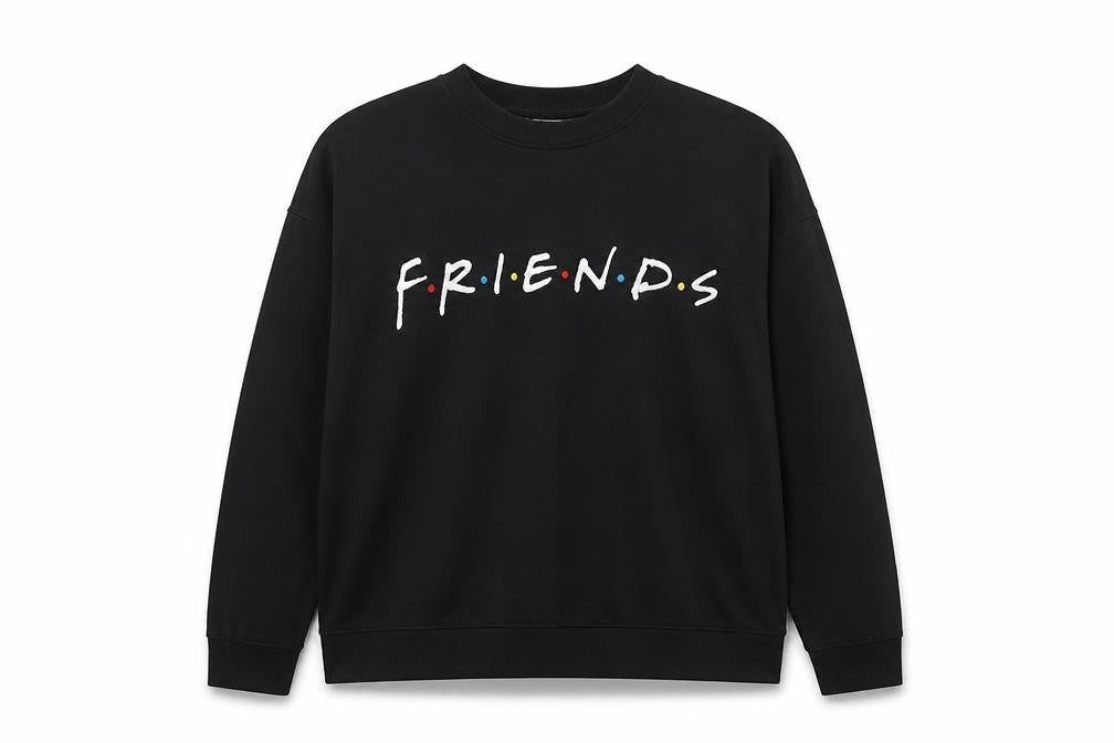 Front view of Friends Black Women's Crew Neck Sweatshirt L