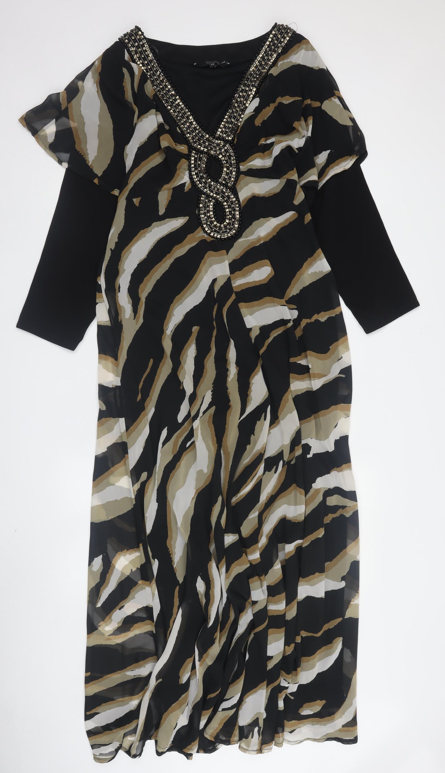 STAR by Julien Macdonald Women's Black Beige Maxi Dress 14