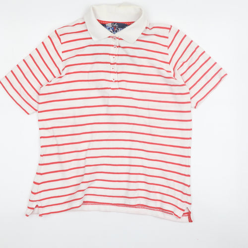 Isle Women's Red Beige Striped Polo M Collared Shirt