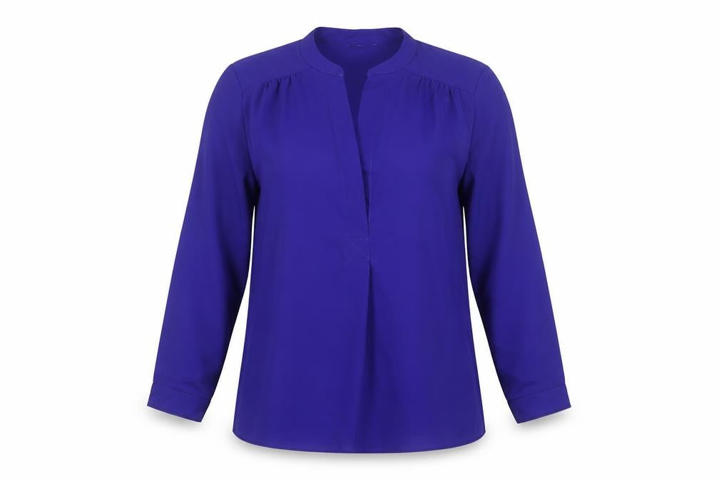 Front view of M&Co Women's Purple Collared Blouse, size 10