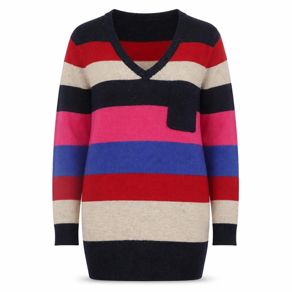 Front view of Next Women's Striped V-Neck jumper -, size 10
