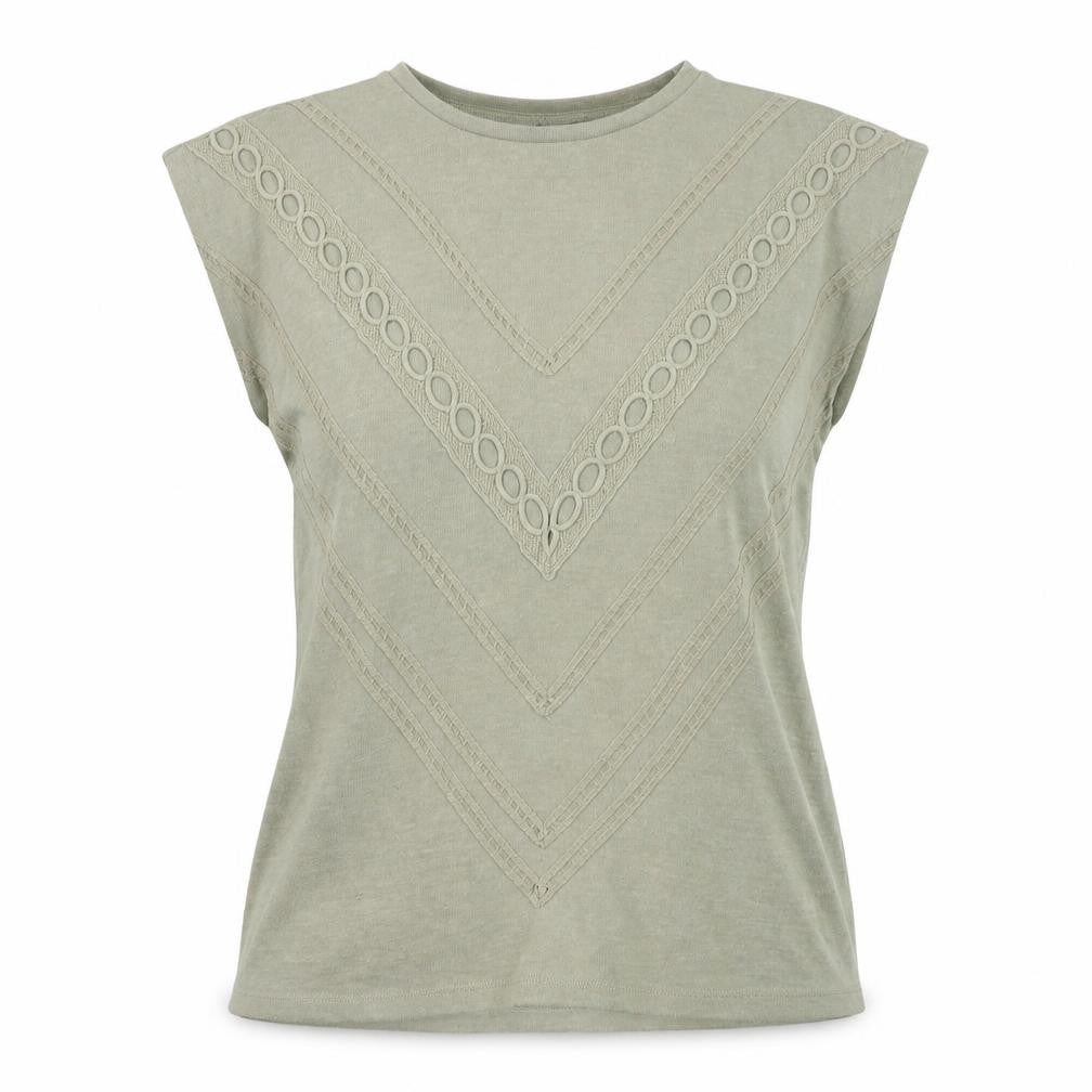 Front view of Warehouse Women's Green Basic T-Shirt, size 10
