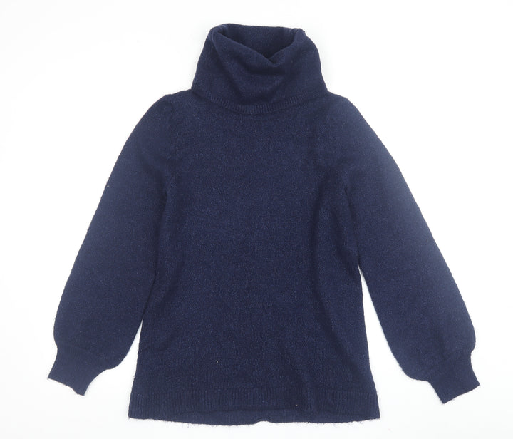 M&Co Women's Blue Roll Neck Jumper Size 10
