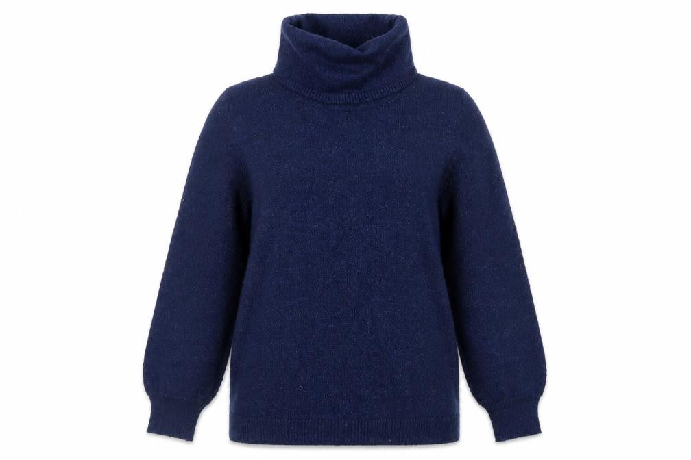 Front view of M&Co Women's Blue Roll Neck Jumper, size 10