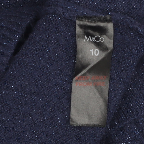 M&Co Women's Blue Roll Neck Jumper Size 10