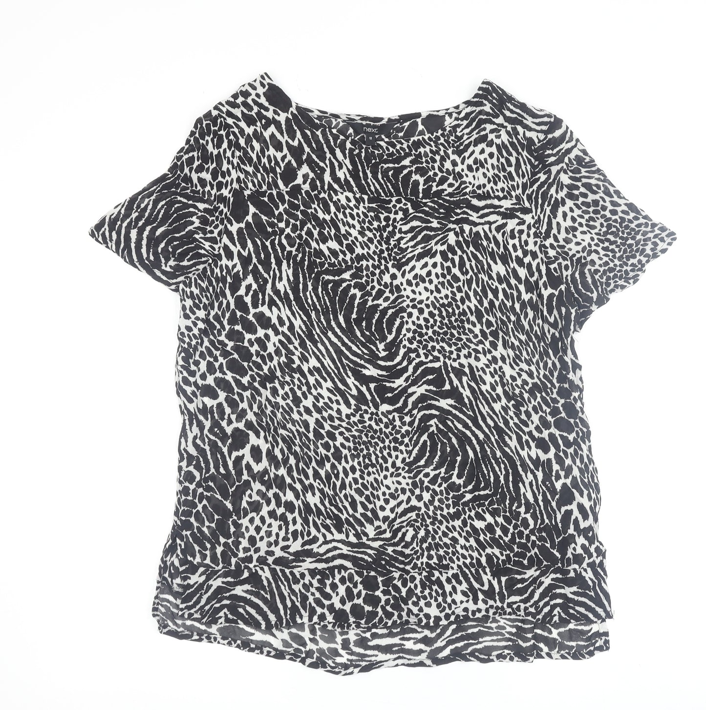 Next Women's Black Animal Print Short Sleeve Top