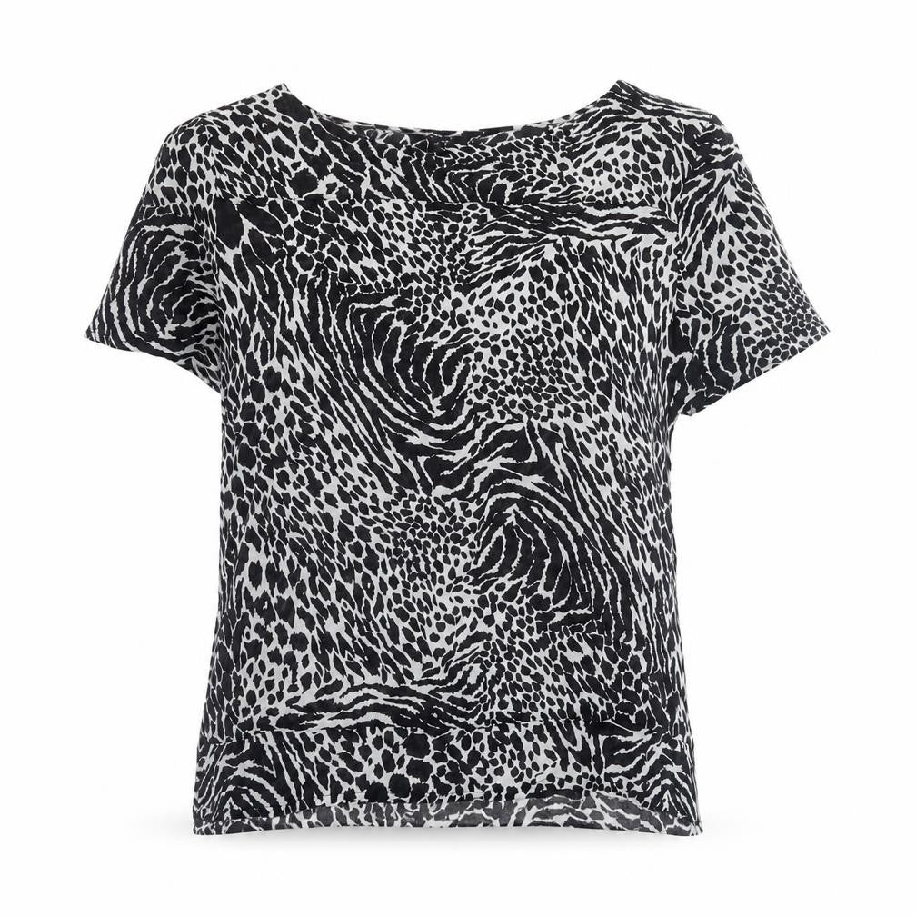 Front view of Next Women's Black Animal Print Short Sleeve Top