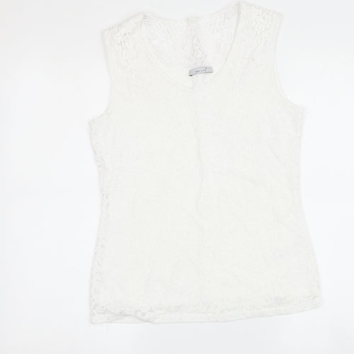 M&S Women's White Lace Cotton Tank Top Size 10 Sleeveless