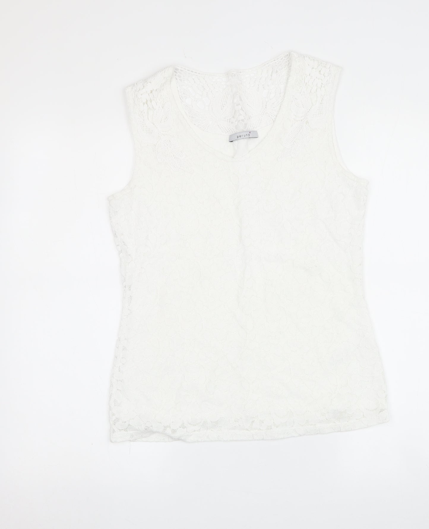 M&S Women's White Lace Cotton Tank Top Size 10 Sleeveless