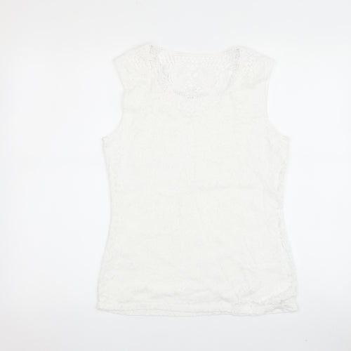 M&S Women's White Lace Cotton Tank Top Size 10 Sleeveless