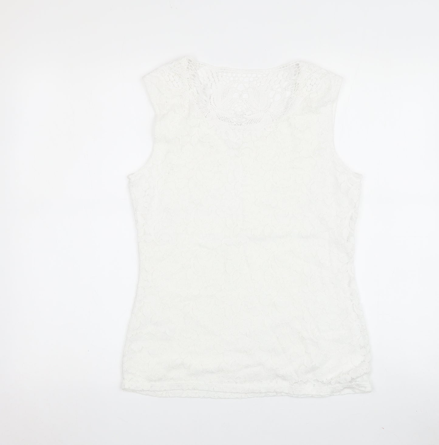 M&S Women's White Lace Cotton Tank Top Size 10 Sleeveless